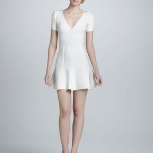 Hervé Léger white cap sleeve dress deep v